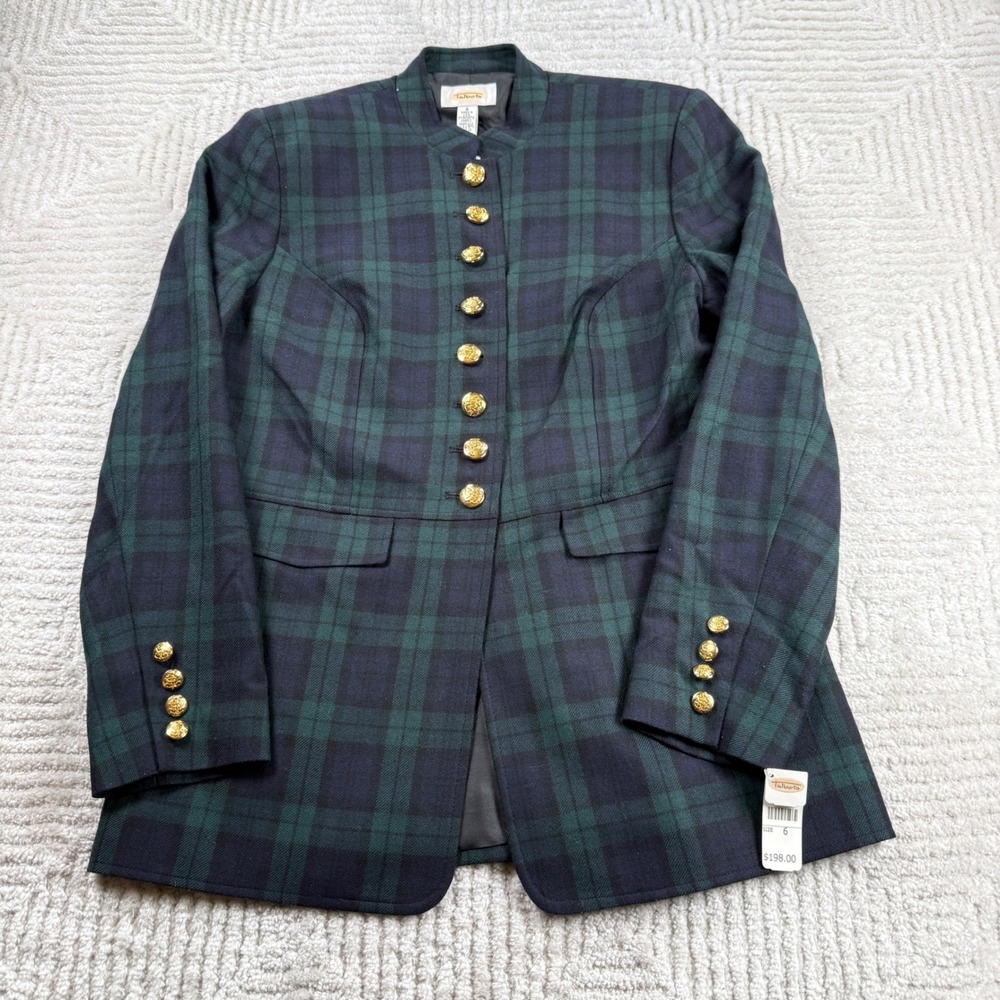 Talbots Wool Blazer Women 6 Tartan Plaid Gold Button Equestrian Academia VTG 90s